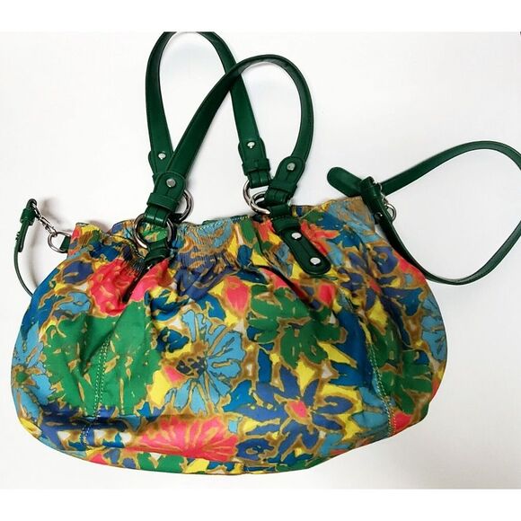 Nine West Handbag Colorful Batik Floral Pink/Teal/Yellow/Green 2 Handle Options - Picture 2 of 12